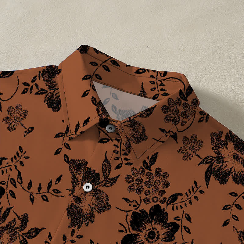 Buddha Stones Chemise à manches courtes pour homme, à boutons à motif floral noir, infroissable - image 2