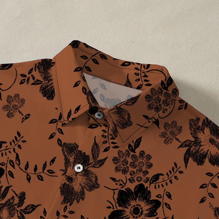 Buddha Stones Chemise à manches courtes pour homme, à boutons à motif floral noir, infroissable - image 2