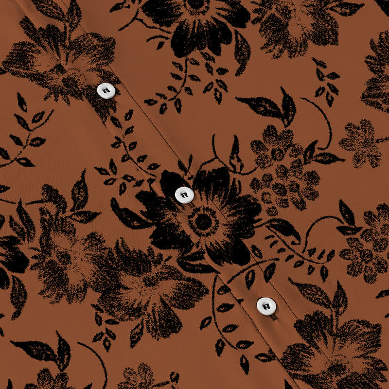 Buddha Stones Chemise à manches courtes pour homme, à boutons à motif floral noir, infroissable - image 3