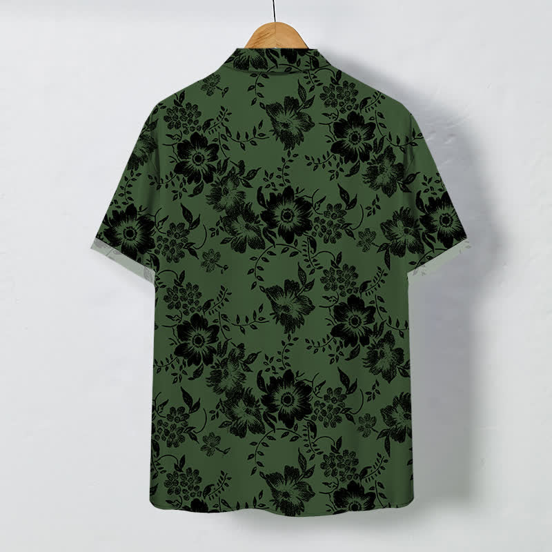 Buddha Stones Chemise à manches courtes pour homme, à boutons à motif floral noir, infroissable - image 6