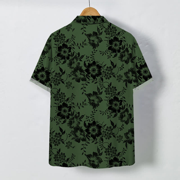 Buddha Stones Chemise à manches courtes pour homme, à boutons à motif floral noir, infroissable - image 6
