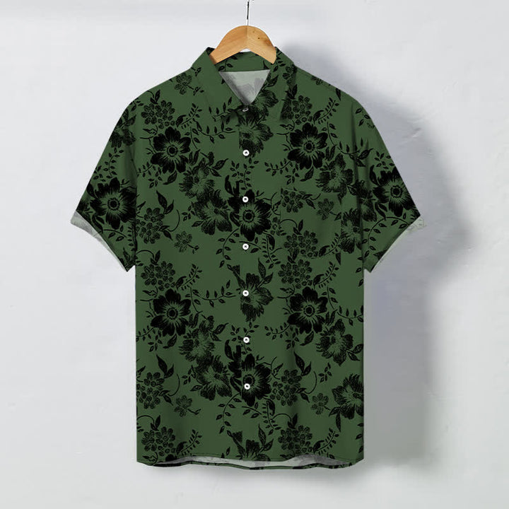 Buddha Stones Chemise à manches courtes pour homme, à boutons à motif floral noir, infroissable - Vert foncé - US/UK/AU48，EU58 (4XL) - image 5