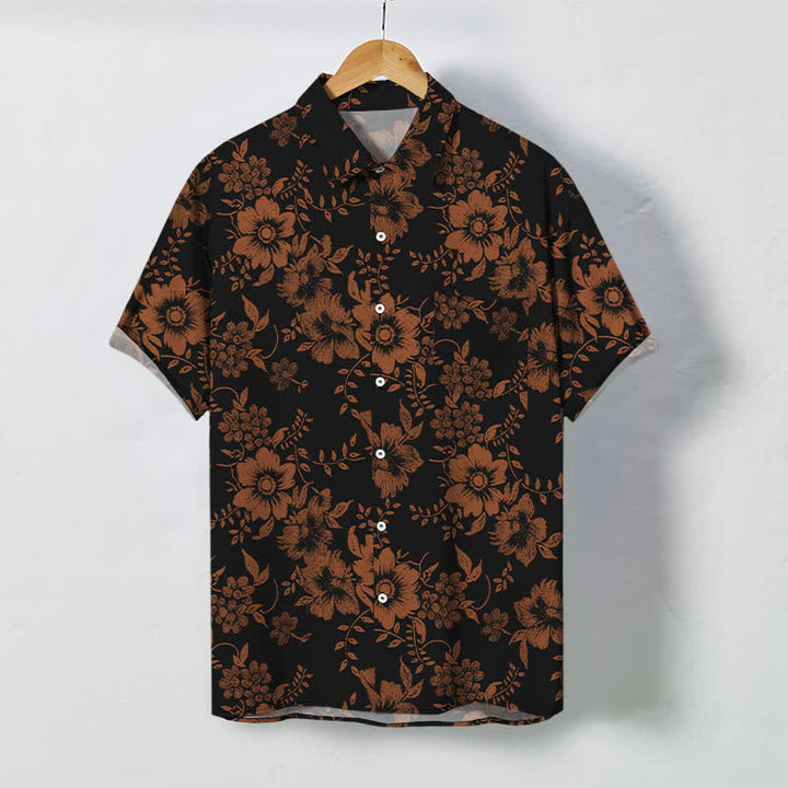 Buddha Stones Chemise à manches courtes pour homme, à boutons à motif floral noir, infroissable - Noir - US/UK/AU48，EU58 (4XL) - image 7