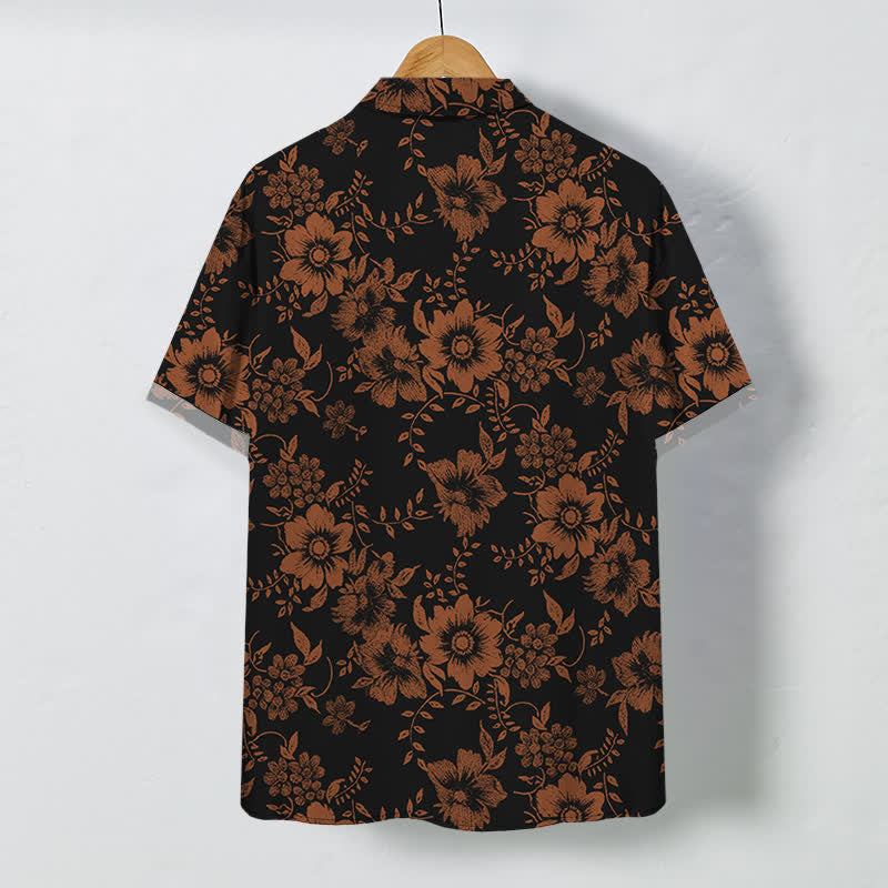 Buddha Stones Chemise à manches courtes pour homme, à boutons à motif floral noir, infroissable - image 8
