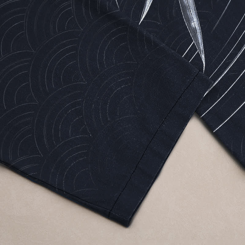 Buddha Stones Pantalon fuselé pour homme en coton à motif de feuilles de bambou, avec poches - image 11