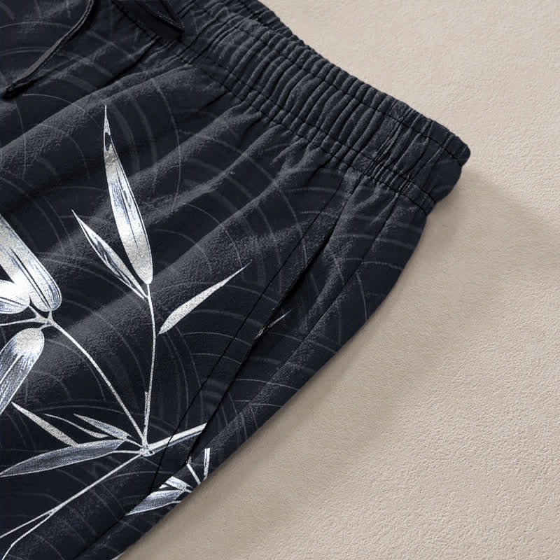 Buddha Stones Pantalon fuselé pour homme en coton à motif de feuilles de bambou, avec poches - image 10