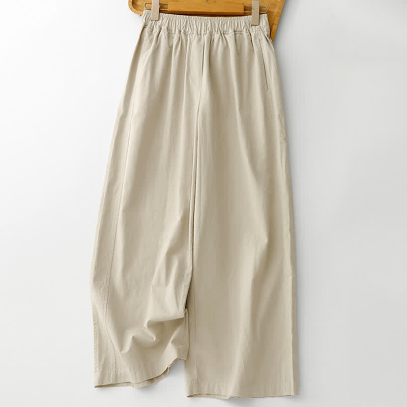 Buddha Stones Pantalon court uni décontracté et minimaliste pour femme, style printemps-été, jambes larges et poches - Lin - US12, UK/AU16, EU44 (2XL) - image 0