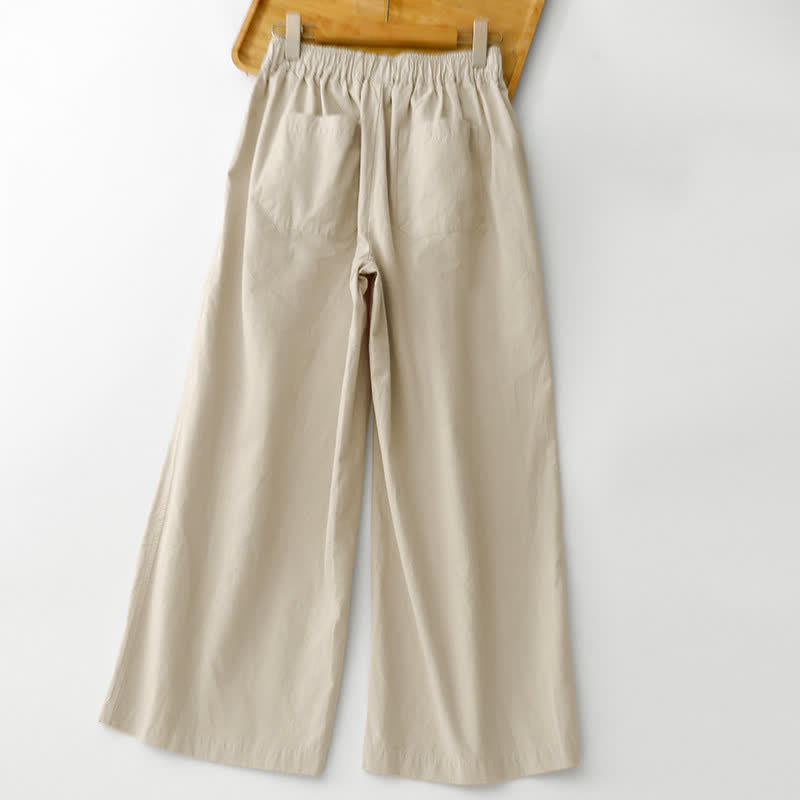 Buddha Stones Pantalon court uni décontracté et minimaliste pour femme, style printemps-été, jambes larges et poches - image 1