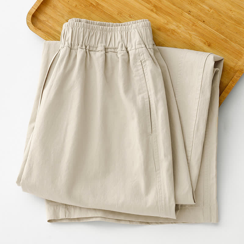 Buddha Stones Pantalon court uni décontracté et minimaliste pour femme, style printemps-été, jambes larges et poches - image 2