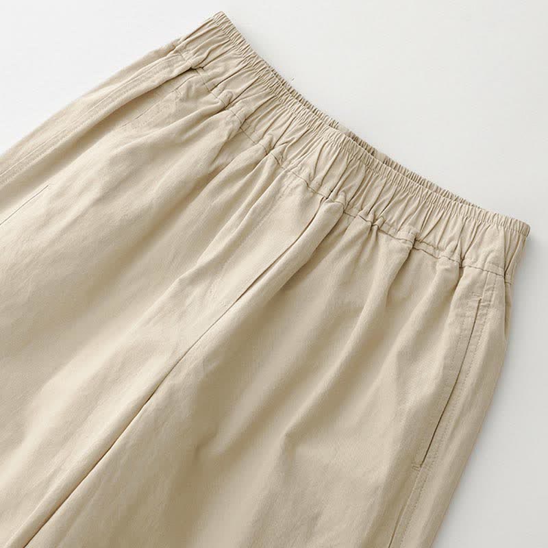 Buddha Stones Pantalon court uni décontracté et minimaliste pour femme, style printemps-été, jambes larges et poches - image 3