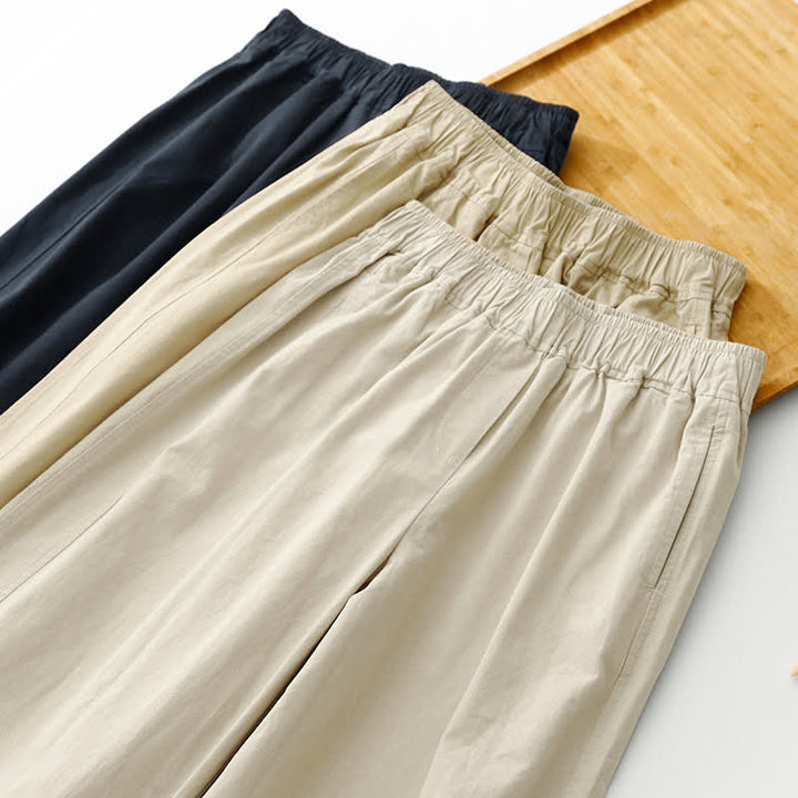 Buddha Stones Pantalon court uni décontracté et minimaliste pour femme, style printemps-été, jambes larges et poches - image 25