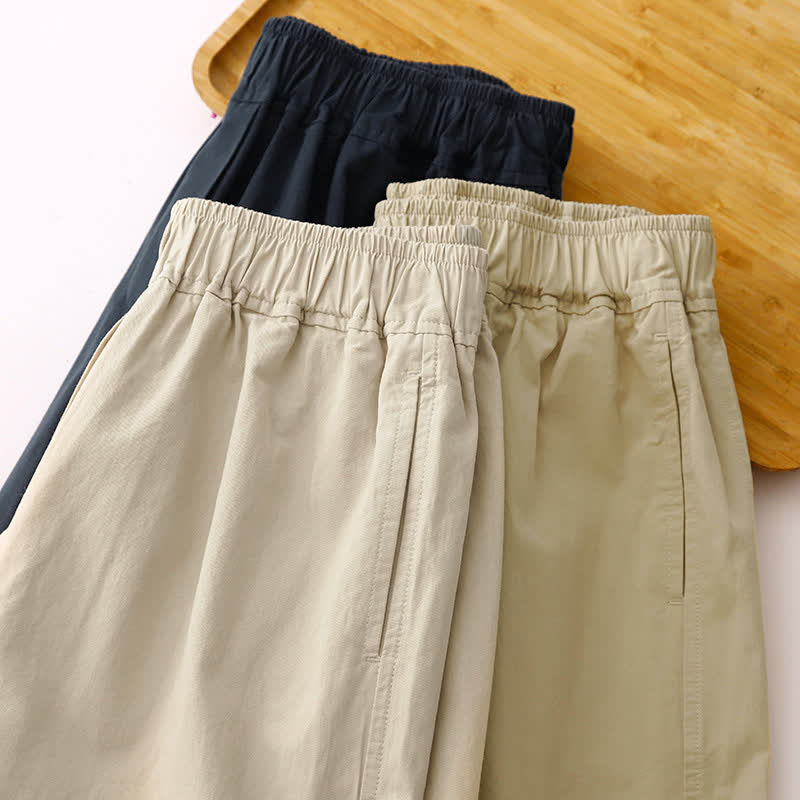 Buddha Stones Pantalon court uni décontracté et minimaliste pour femme, style printemps-été, jambes larges et poches - image 24