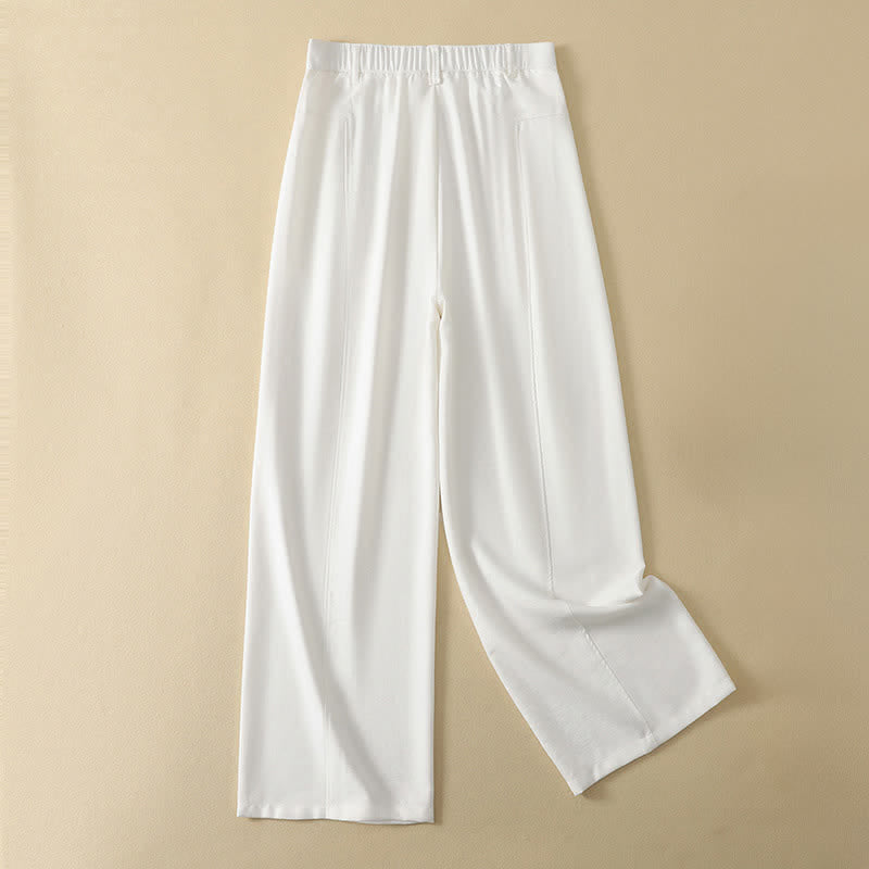 Buddha Stones Pantalon long en coton uni, coupe droite, style minimaliste et élégant, idéal pour le printemps et l'été. Poches. Fermeture à boutons et zip. - Blanc - US12, UK/AU16, EU44 (2XL) - image 12