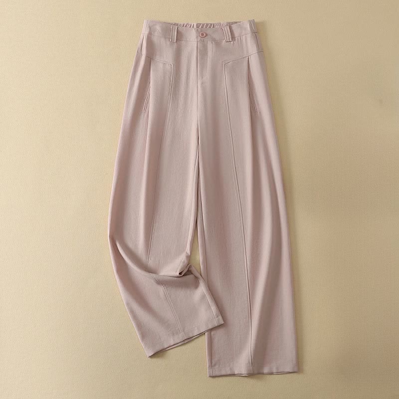 Buddha Stones Pantalon long en coton uni, coupe droite, style minimaliste et élégant, idéal pour le printemps et l'été. Poches. Fermeture à boutons et zip. - Rose clair - US12, UK/AU16, EU44 (2XL) - image 4