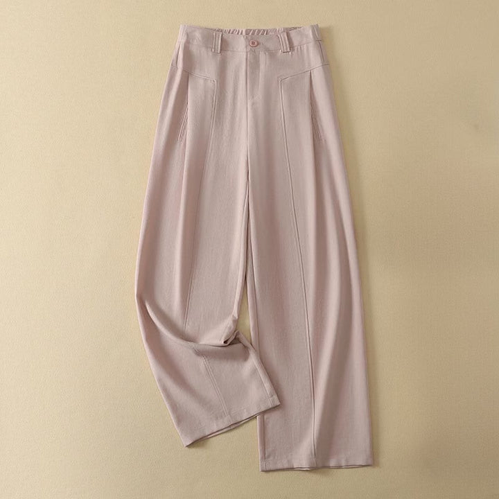 Buddha Stones Pantalon long en coton uni, coupe droite, style minimaliste et élégant, idéal pour le printemps et l'été. Poches. Fermeture à boutons et zip. - Rose clair - US12, UK/AU16, EU44 (2XL) - image 4