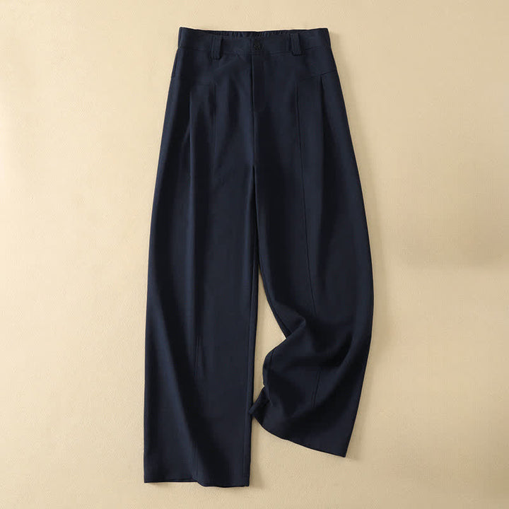 Buddha Stones Pantalon long en coton uni, coupe droite, style minimaliste et élégant, idéal pour le printemps et l'été. Poches. Fermeture à boutons et zip. - Marine - US12, UK/AU16, EU44 (2XL) - image 0