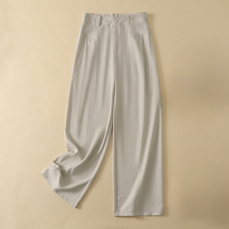 Buddha Stones Pantalon long en coton uni, coupe droite, style minimaliste et élégant, idéal pour le printemps et l'été. Poches. Fermeture à boutons et zip. - Beige - US12, UK/AU16, EU44 (2XL) - image 8