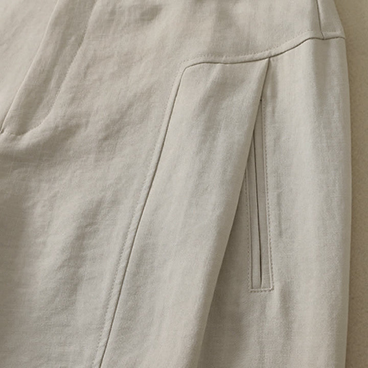 Buddha Stones Pantalon long en coton uni, coupe droite, style minimaliste et élégant, idéal pour le printemps et l'été. Poches. Fermeture à boutons et zip. - image 10