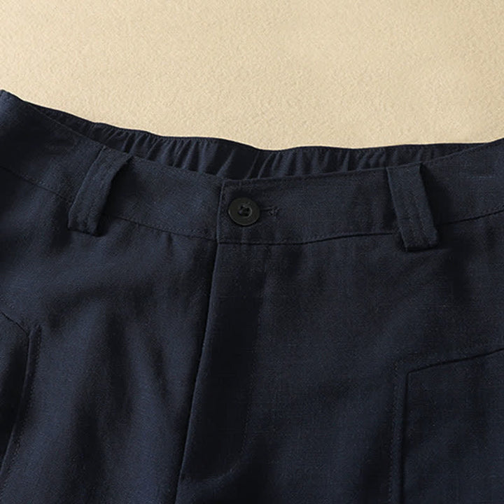 Buddha Stones Pantalon long en coton uni, coupe droite, style minimaliste et élégant, idéal pour le printemps et l'été. Poches. Fermeture à boutons et zip. - image 1