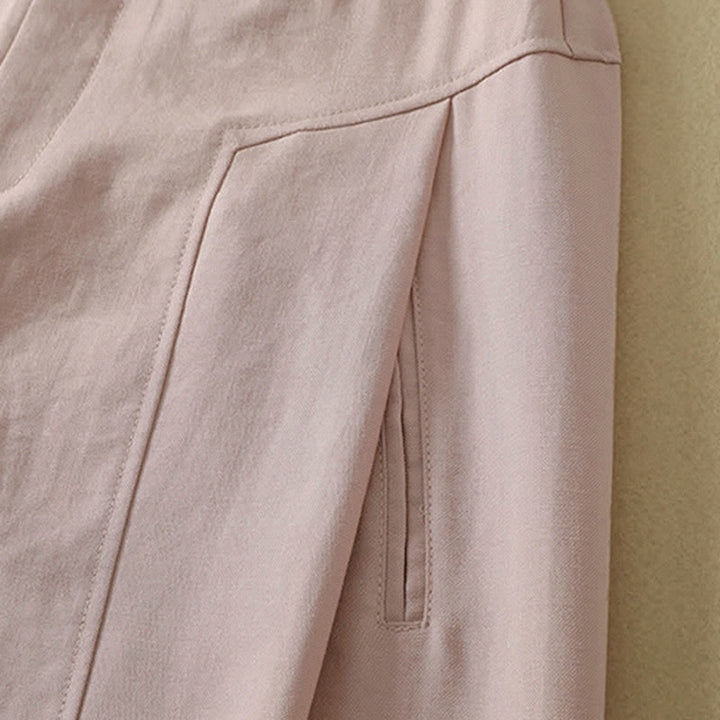 Buddha Stones Pantalon long en coton uni, coupe droite, style minimaliste et élégant, idéal pour le printemps et l'été. Poches. Fermeture à boutons et zip. - image 6