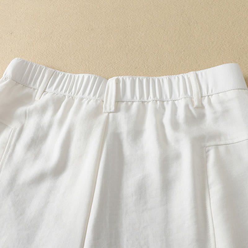Buddha Stones Pantalon long en coton uni, coupe droite, style minimaliste et élégant, idéal pour le printemps et l'été. Poches. Fermeture à boutons et zip. - image 15