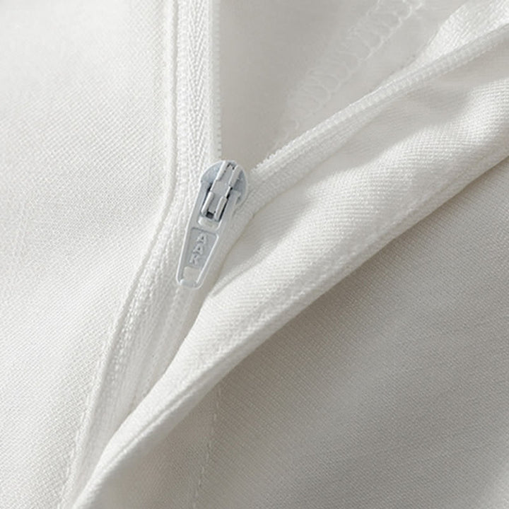 Buddha Stones Pantalon long en coton uni, coupe droite, style minimaliste et élégant, idéal pour le printemps et l'été. Poches. Fermeture à boutons et zip. - image 17