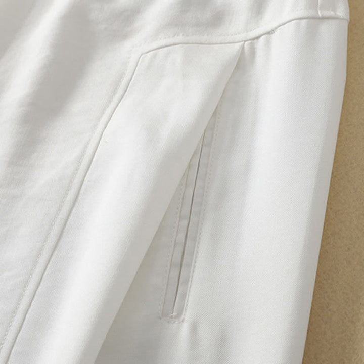 Buddha Stones Pantalon long en coton uni, coupe droite, style minimaliste et élégant, idéal pour le printemps et l'été. Poches. Fermeture à boutons et zip. - image 18