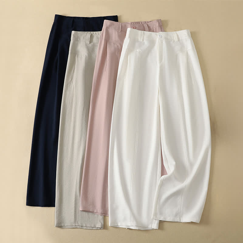 Buddha Stones Pantalon long en coton uni, coupe droite, style minimaliste et élégant, idéal pour le printemps et l'été. Poches. Fermeture à boutons et zip. - image 21