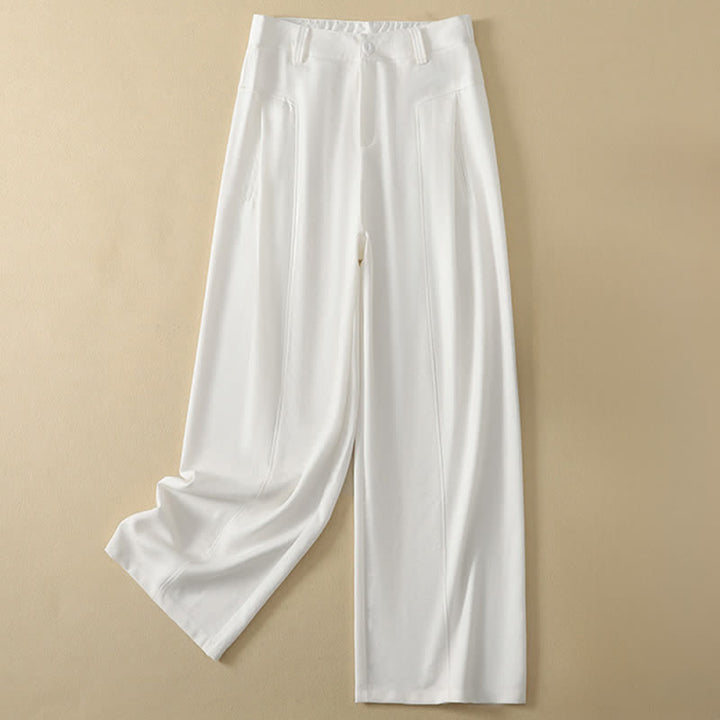 Buddha Stones Pantalon long en coton uni, coupe droite, style minimaliste et élégant, idéal pour le printemps et l'été. Poches. Fermeture à boutons et zip. - image 13