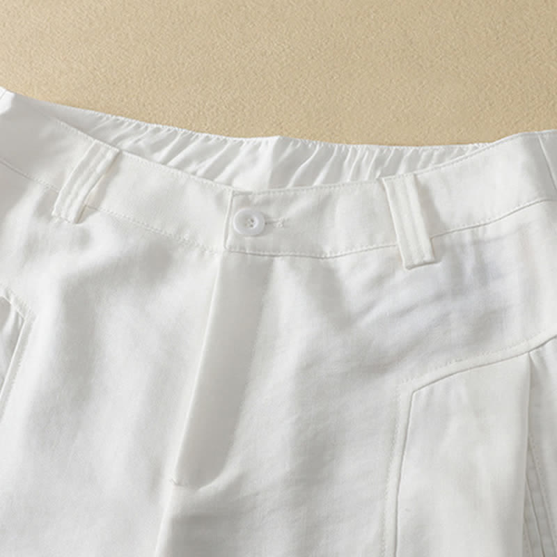 Buddha Stones Pantalon long en coton uni, coupe droite, style minimaliste et élégant, idéal pour le printemps et l'été. Poches. Fermeture à boutons et zip. - image 14