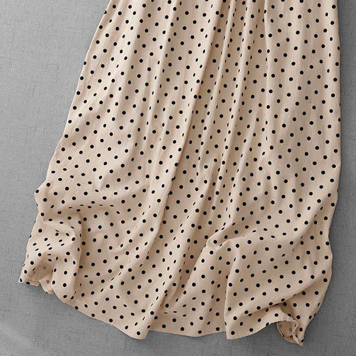 Buddha Stones Robe d'été vintage à pois pour femme, sans manches - image 3