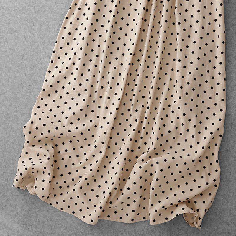 Buddha Stones Robe d'été vintage à pois pour femme, sans manches - image 3