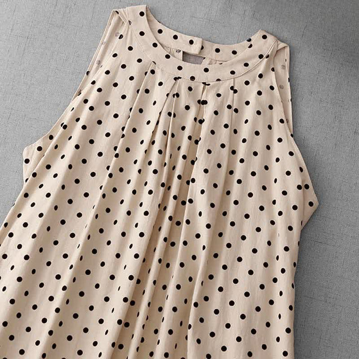 Buddha Stones Robe d'été vintage à pois pour femme, sans manches - image 2