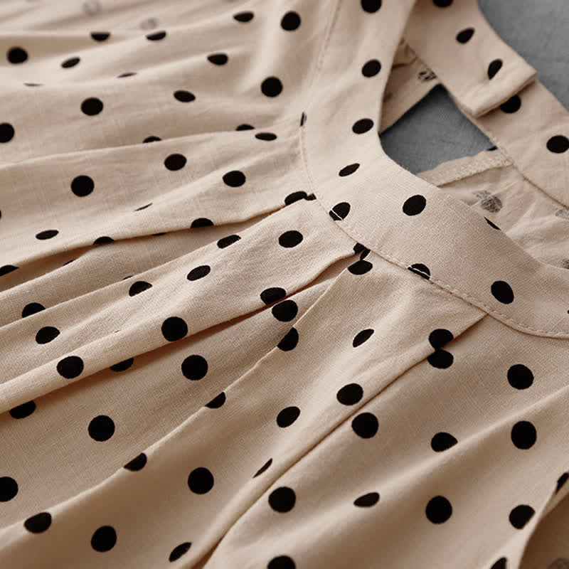 Buddha Stones Robe d'été vintage à pois pour femme, sans manches - image 4