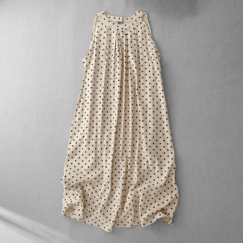 Buddha Stones Robe d'été vintage à pois pour femme, sans manches - Amandes blanchies - US14，UK/AU18，EU46 (2XL) - image 0
