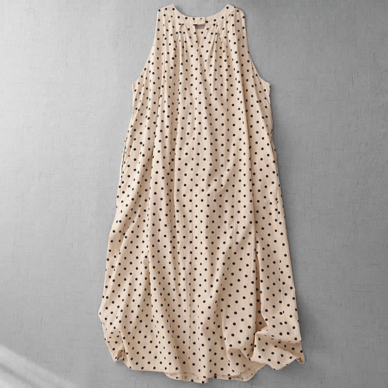 Buddha Stones Robe d'été vintage à pois pour femme, sans manches - image 1
