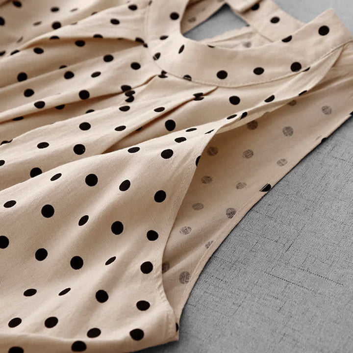 Buddha Stones Robe d'été vintage à pois pour femme, sans manches - image 5