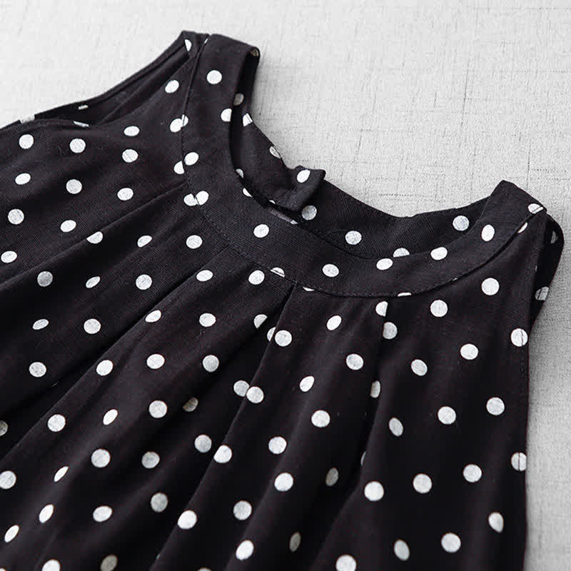 Buddha Stones Robe d'été vintage à pois pour femme, sans manches - image 12
