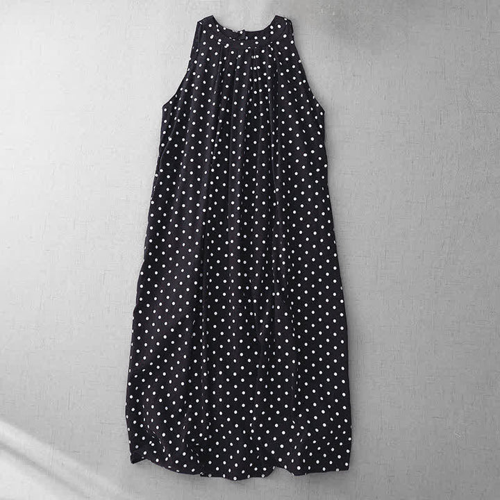 Buddha Stones Robe d'été vintage à pois pour femme, sans manches - Noir - US14，UK/AU18，EU46 (2XL) - image 10
