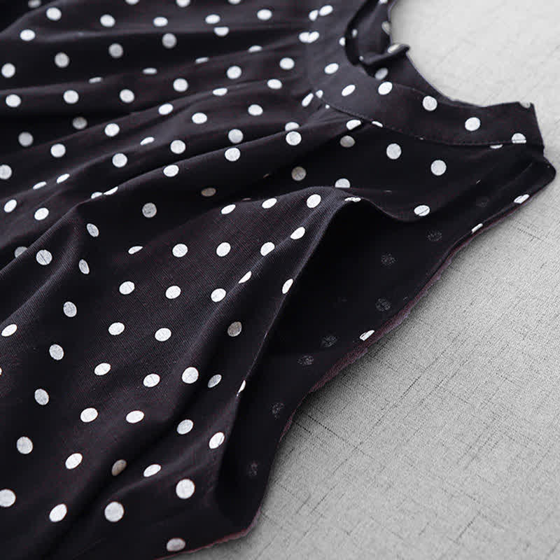 Buddha Stones Robe d'été vintage à pois pour femme, sans manches - image 13