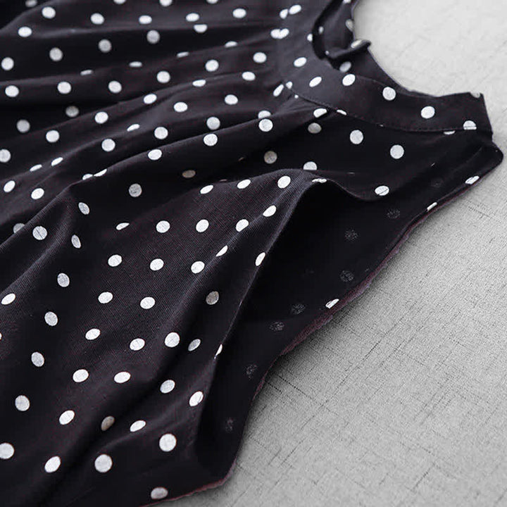 Buddha Stones Robe d'été vintage à pois pour femme, sans manches - image 13