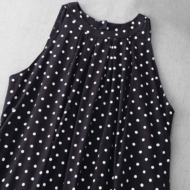 Buddha Stones Robe d'été vintage à pois pour femme, sans manches - image 11