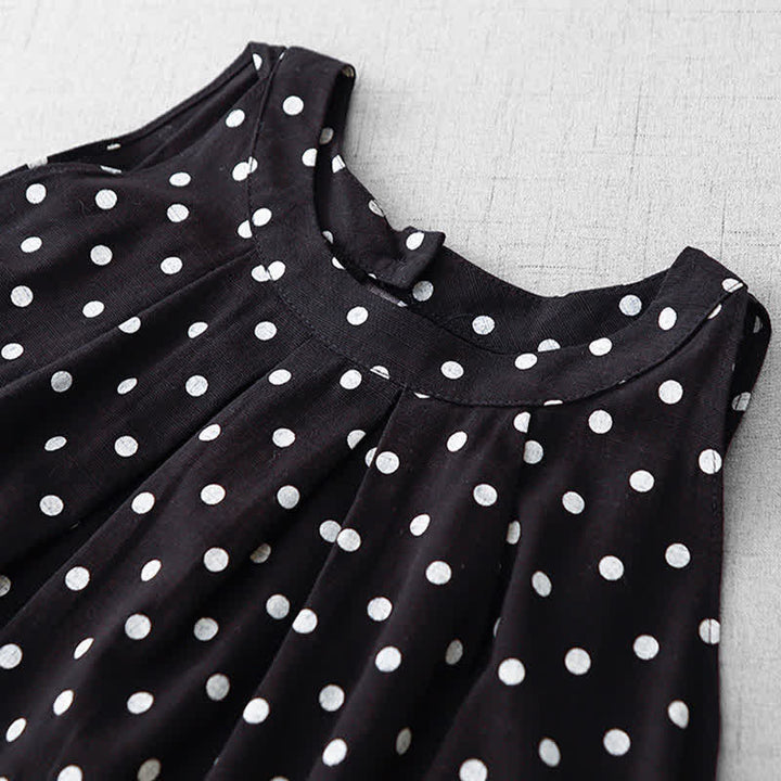 Buddha Stones Robe d'été vintage à pois pour femme, sans manches - image 12