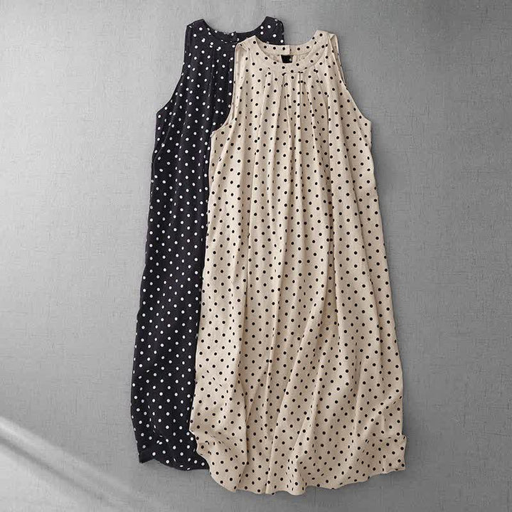 Buddha Stones Robe d'été vintage à pois pour femme, sans manches - image 16