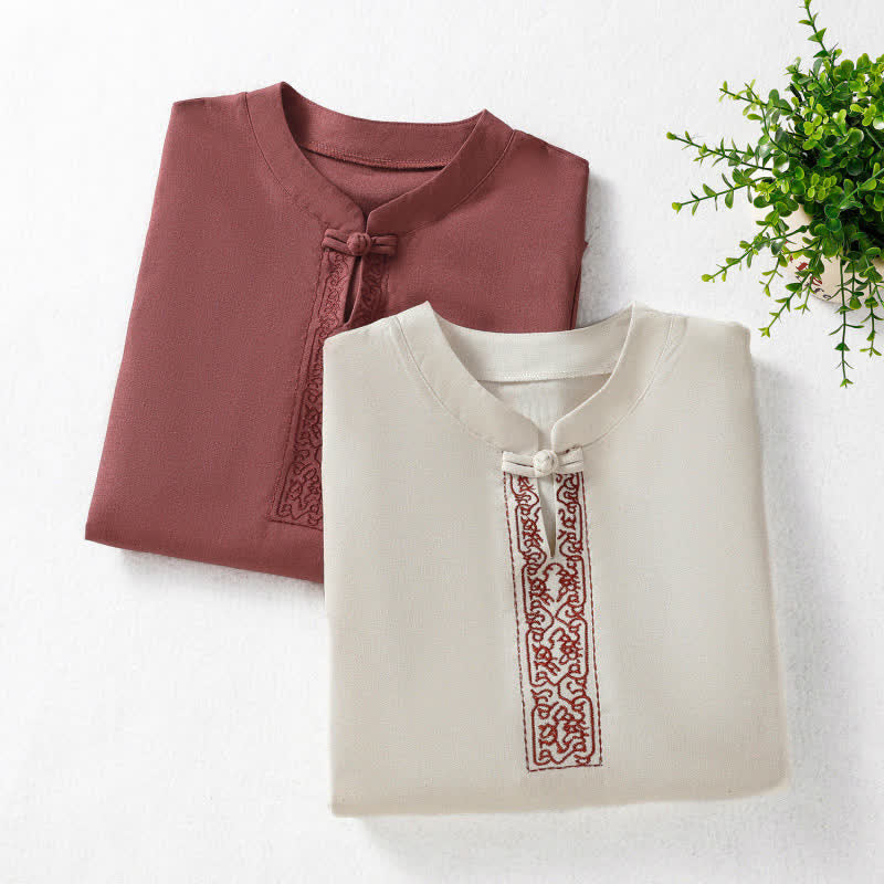 Buddha Stones Chemises à manches courtes pour femmes, style Tang, avec broderie grenouille et motifs de vigne, unies - image 17