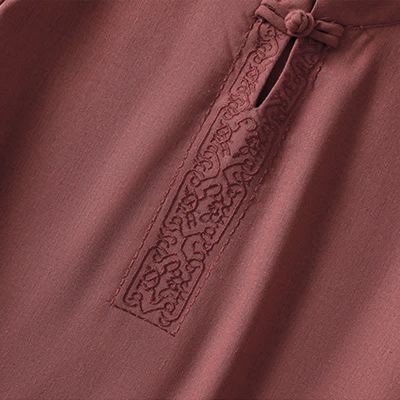 Buddha Stones Chemises à manches courtes pour femmes, style Tang, avec broderie grenouille et motifs de vigne, unies - image 13