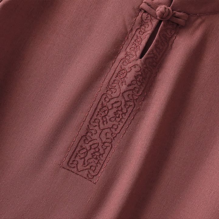Buddha Stones Chemises à manches courtes pour femmes, style Tang, avec broderie grenouille et motifs de vigne, unies - image 13