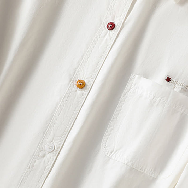 Buddha Stones Chemises d'été minimalistes et décontractées à manches courtes pour femmes, boutonnées, unies, avec poche plaquée - image 9