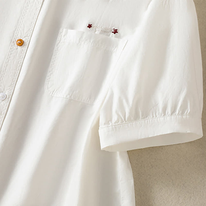 Buddha Stones Chemises d'été minimalistes et décontractées à manches courtes pour femmes, boutonnées, unies, avec poche plaquée - image 11