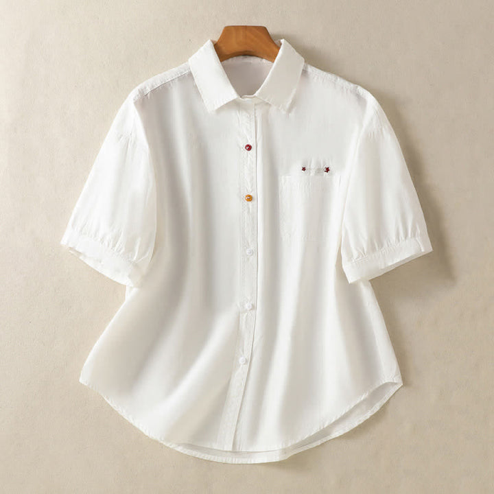 Buddha Stones Chemises d'été minimalistes et décontractées à manches courtes pour femmes, boutonnées, unies, avec poche plaquée - Blanc - US8-10, UK/AU12-14, EU40-42 (2XL) - image 6